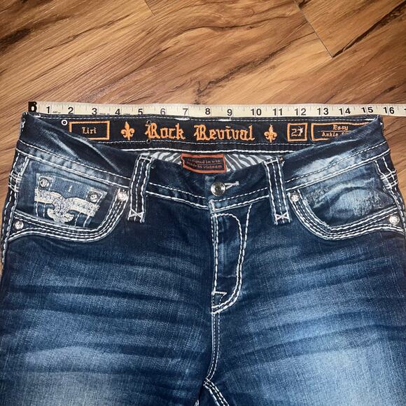 Mid Rise Rock Revival Jeans Liri Size 27 Easy Ankle Skinny Sequin Studded - Picture 6 of 12